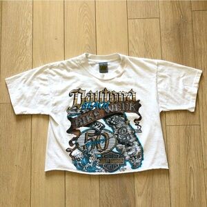 Vintage Harley Davidson Daytona Beach Bike Week Cropped T Shirt 3D Emblem